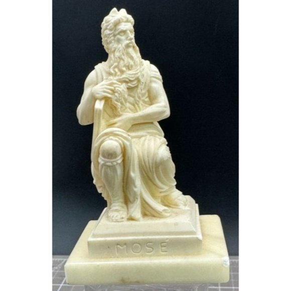 Carved Miniature Stone Moses Statue on Marble Base READ - Picture 1 of 10